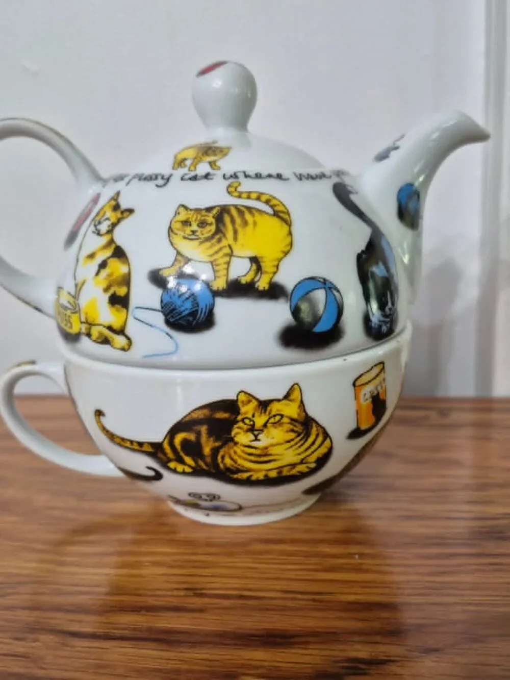 Adorable Tea Pot and Cup all in one with lid - Cat motif